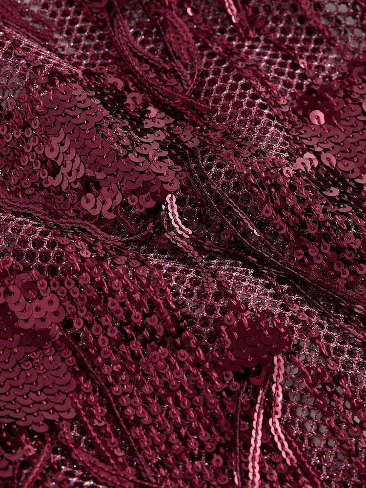 Burgundy Red Long Sleeved Sequin Tassel Top - Image 3 of 3 Burgundy Red Long Sleeved Sequin Tassel Top - Image 3 of 3