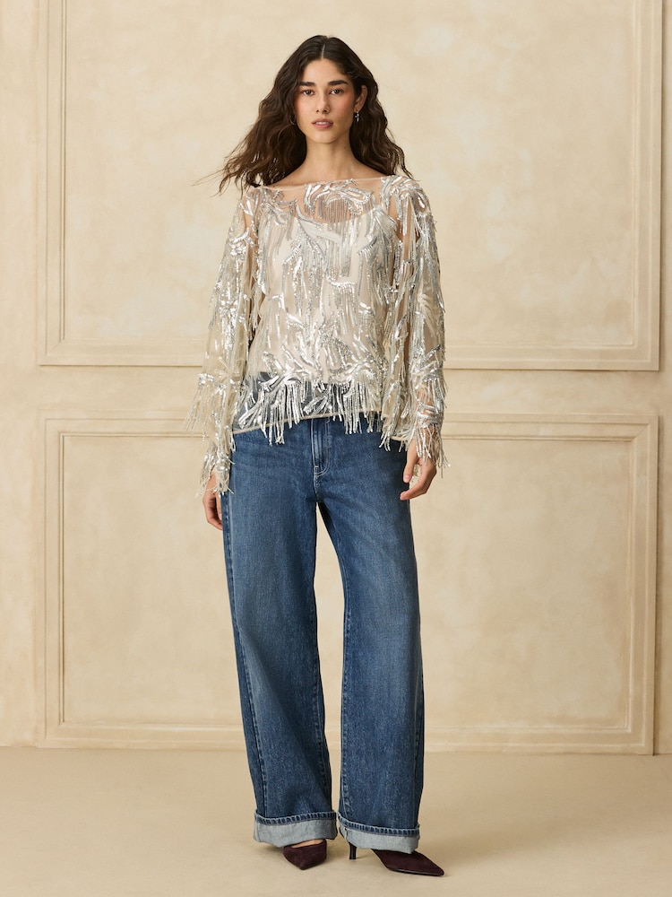 Plateado - Tassel Embellished Long Sleeved Cape Top - Imagen 2 de 5 Plateado - Tassel Embellished Long Sleeved Cape Top - Imagen 2 de 5