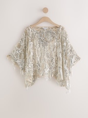Silver Tassel Embellished Long Sleeved Cape Top - Image 6 of 8