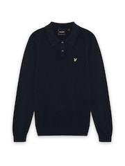 Blau - Lyle & Scott Waffle Front Knitted Polo Shirt - Bild 1 von 1