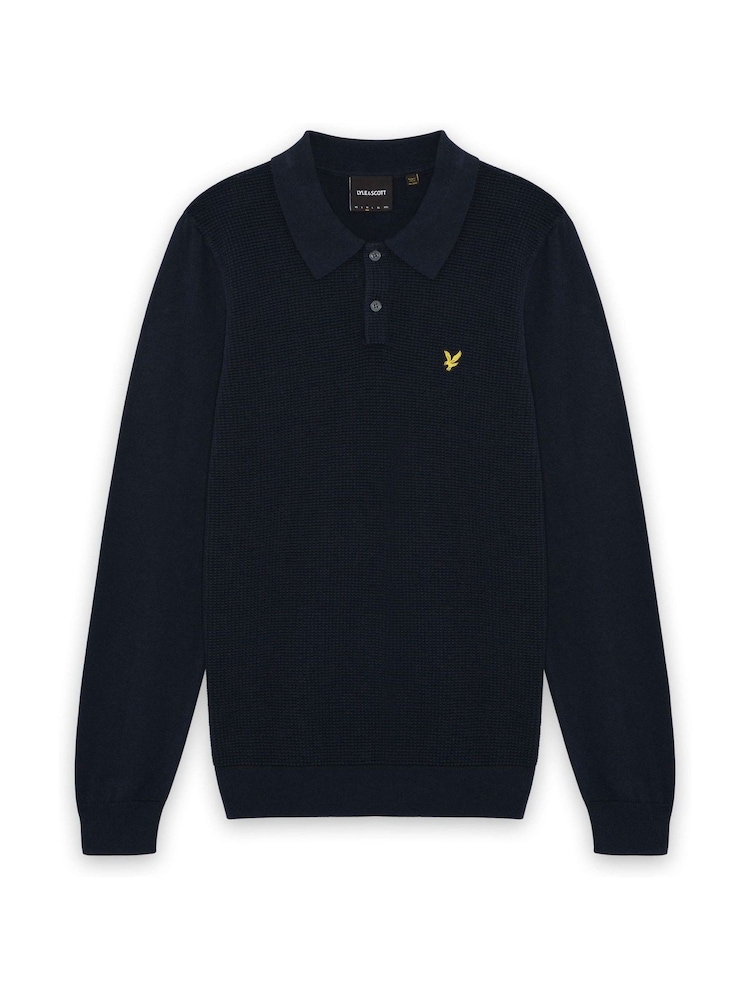 Blau - Lyle & Scott Waffle Front Knitted Polo Shirt - Bild 1 von 1