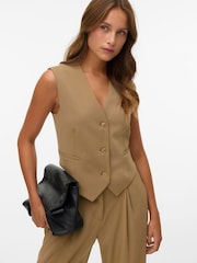 VERO MODA Brown Sleeveless Tailored Waistcoat - Image 1 of 4
