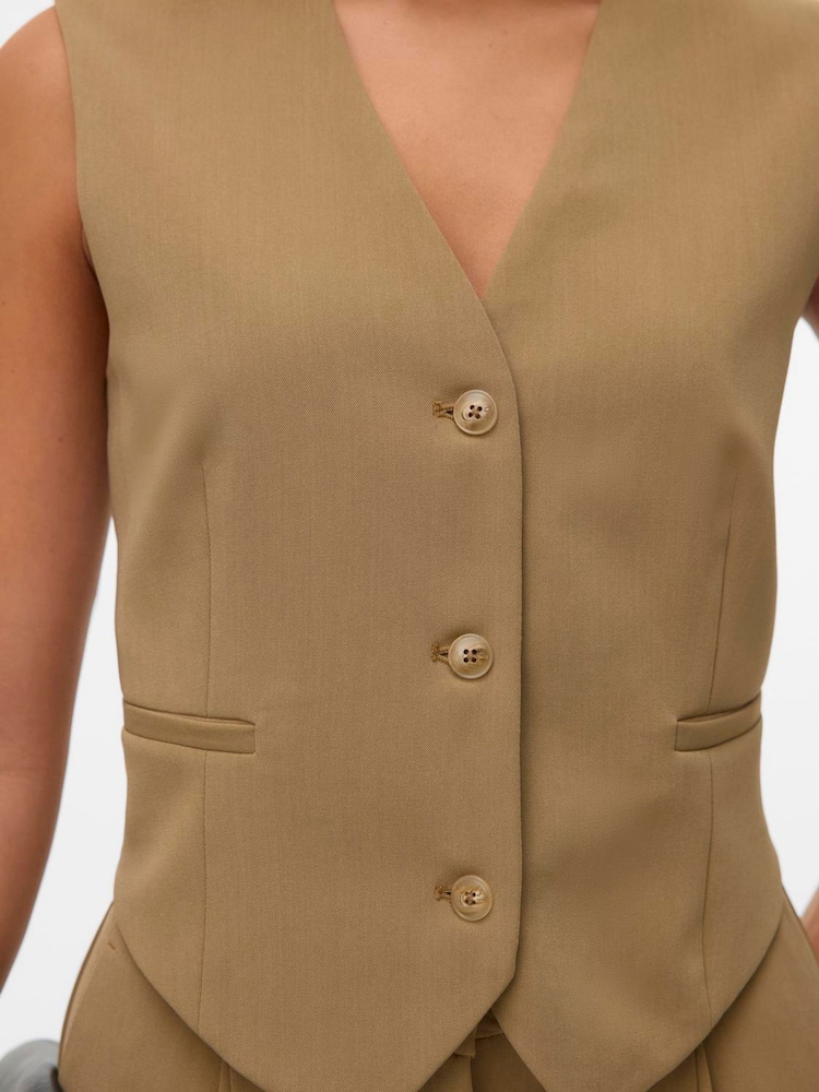 VERO MODA Brown Sleeveless Tailored Waistcoat - Image 4 of 4