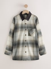 Neutral Check Cord Collared Fleece Shacket - Image 1 of 3