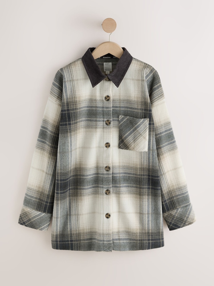 Neutral Check Cord Collared Fleece Shacket - Image 1 of 3