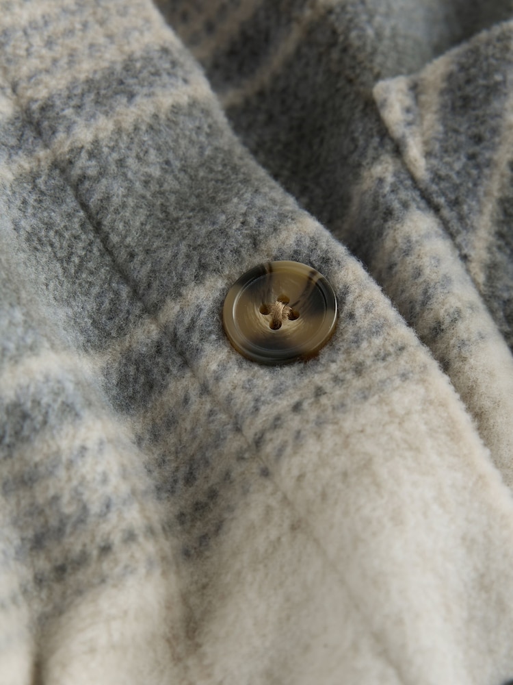 Neutral Check Cord Collared Fleece Shacket - Image 2 of 3