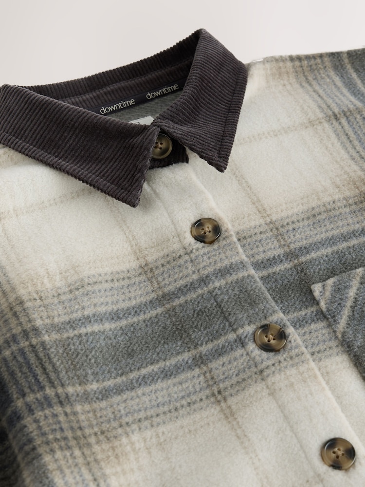 Neutral Check Cord Collared Fleece Shacket - Image 3 of 3
