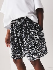 Black/Silver Sequin Velour Shorts (3-16yrs) - Image 4 of 4