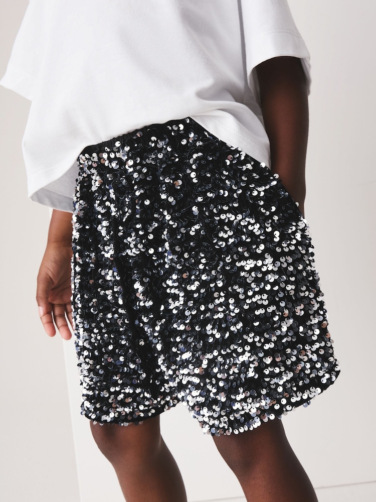 Black/Silver Sequin Velour Shorts (3-16yrs) - Image 4 of 4 Black/Silver Sequin Velour Shorts (3-16yrs) - Image 4 of 4