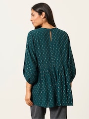 FatFace Stella Teal Blue Metallic Tunic - Image 2 of 6