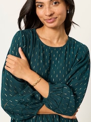 FatFace Stella Teal Blue Metallic Tunic - Image 3 of 6