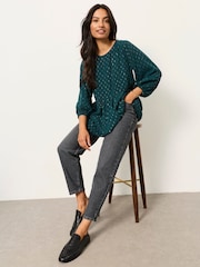 FatFace Stella Teal Blue Metallic Tunic - Image 4 of 6