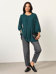 FatFace Stella Teal Blue Metallic Tunic - Image 5 of 6