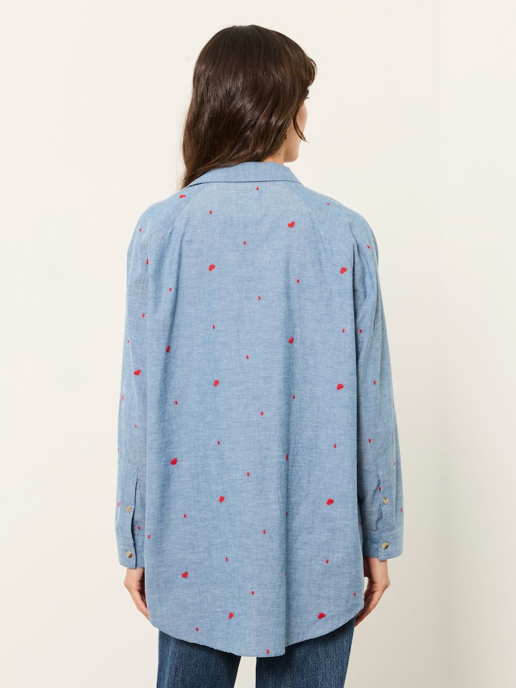 FatFace Bessie Chambray Blue Embroidered Check Shirt - Image 2 of 6 FatFace Bessie Chambray Blue Embroidered Check Shirt - Image 2 of 6
