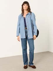 FatFace Bessie Chambray Blue Embroidered Check Shirt - Image 3 of 6