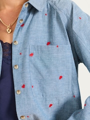 FatFace Bessie Chambray Blue Embroidered Check Shirt - Image 4 of 6