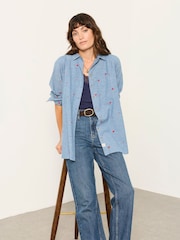 FatFace Bessie Chambray Blue Embroidered Check Shirt - Image 5 of 6