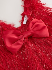 Red Sleeveless V-Neck Fluffy Bow Top - Image 6 of 7