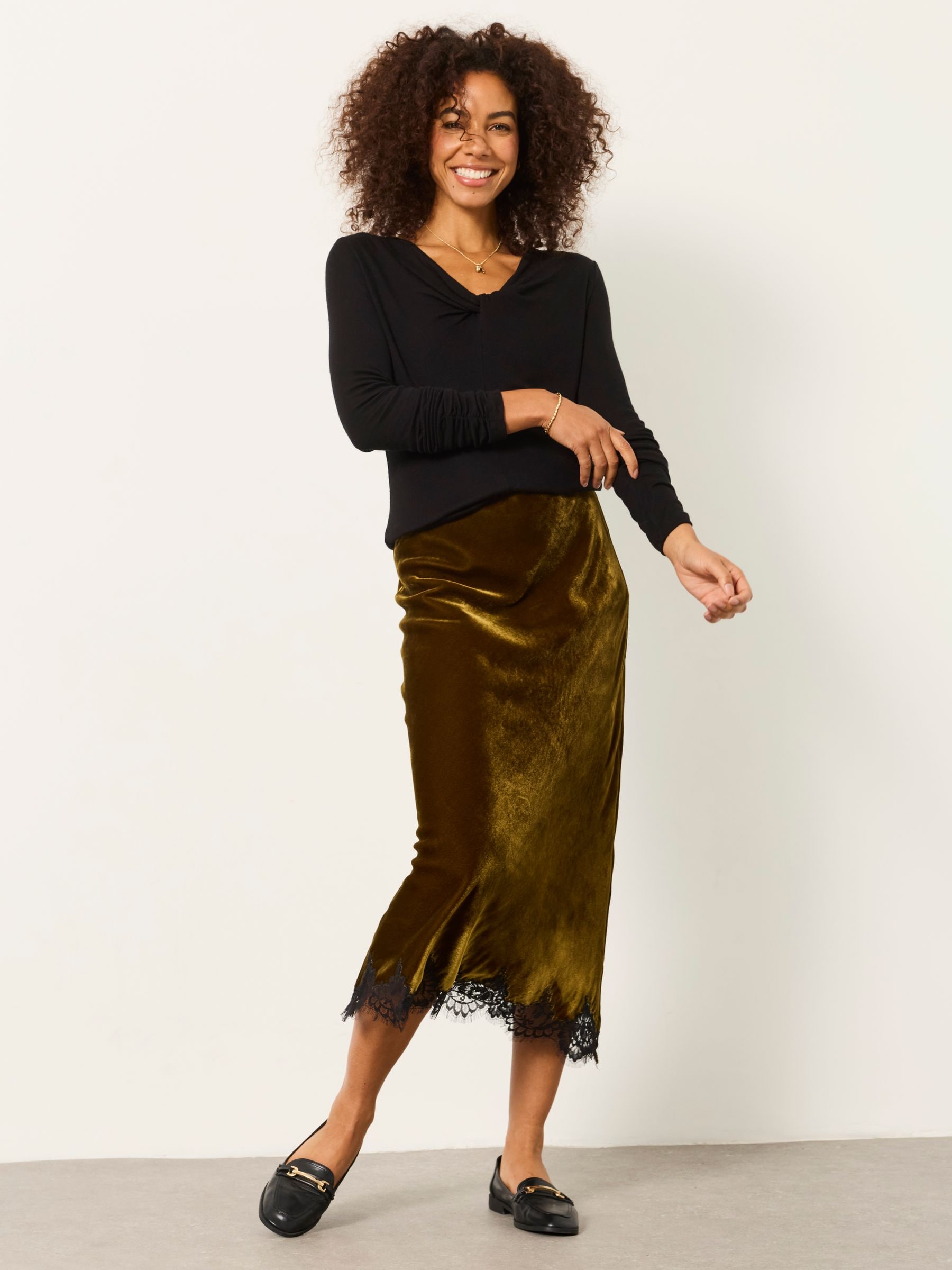 Fat Face Women's Olive Green Fatface Esme Velvet Midi Skirt