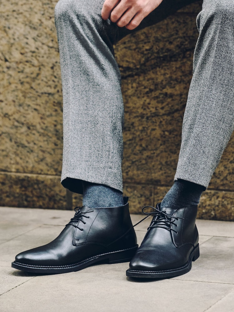 Black Smart Leather Chukka Boots - Image 1 of 3 Black Smart Leather Chukka Boots - Image 1 of 3
