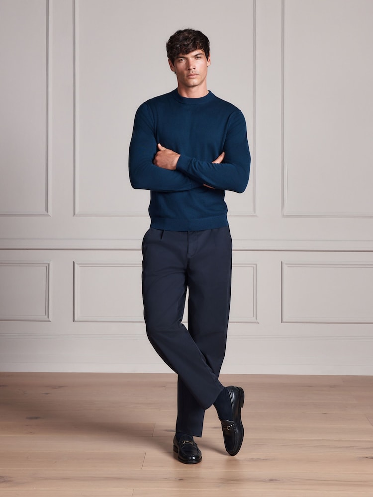 Navy Blue Merino Wool Crew Neck Jumper - Image 2 of 9 Navy Blue Merino Wool Crew Neck Jumper - Image 2 of 9