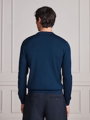 Navy Blue Merino Wool Crew Neck Jumper - Image 3 of 9