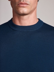 Navy Blue Merino Wool Crew Neck Jumper - Image 4 of 9
