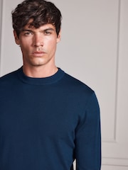 Navy Blue Merino Wool Crew Neck Jumper - Image 5 of 9