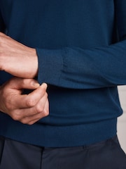 Navy Blue Merino Wool Crew Neck Jumper - Image 6 of 9