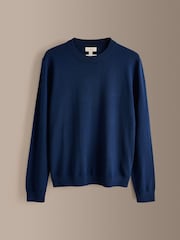 Navy Blue Merino Wool Crew Neck Jumper - Image 7 of 9
