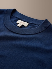 Navy Blue Merino Wool Crew Neck Jumper - Image 8 of 9