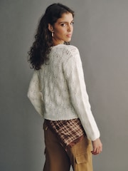 Ecru Pointelle Knit Long Sleeve Henley Jumper - Image 2 of 7