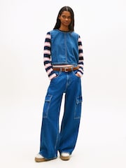 Tommy Jeans Blue Chambray Denim Side Tie Sleeveless Blouse - Image 2 of 5