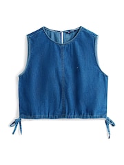 Tommy Jeans Blue Chambray Denim Side Tie Sleeveless Blouse - Image 5 of 5