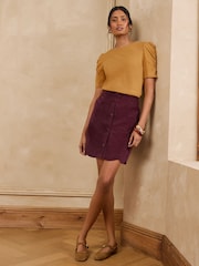 Love & Roses Red Berry Scallop Hem Cord Mini Skirt - Image 3 of 5