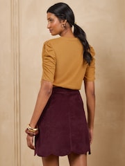 Love & Roses Red Berry Scallop Hem Cord Mini Skirt - Image 4 of 5
