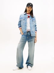 Tommy Jeans Blue Distressed Oversized Denim Trucker Jacket - Image 4 of 5