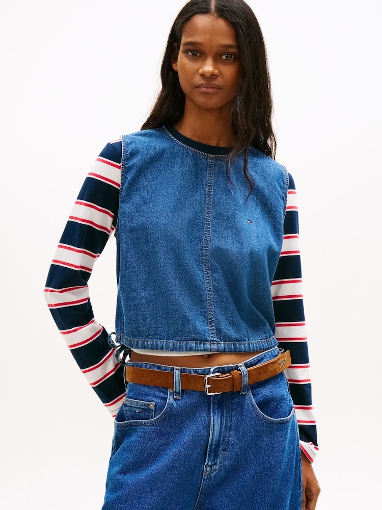 Tommy Jeans Blue Stripe Slim Crew Neck Blouse - Image 2 of 7 Tommy Jeans Blue Stripe Slim Crew Neck Blouse - Image 2 of 7