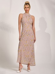 Jolie Moi Pink Chiffon Halter Neck Midaxi Dress - Image 1 of 6