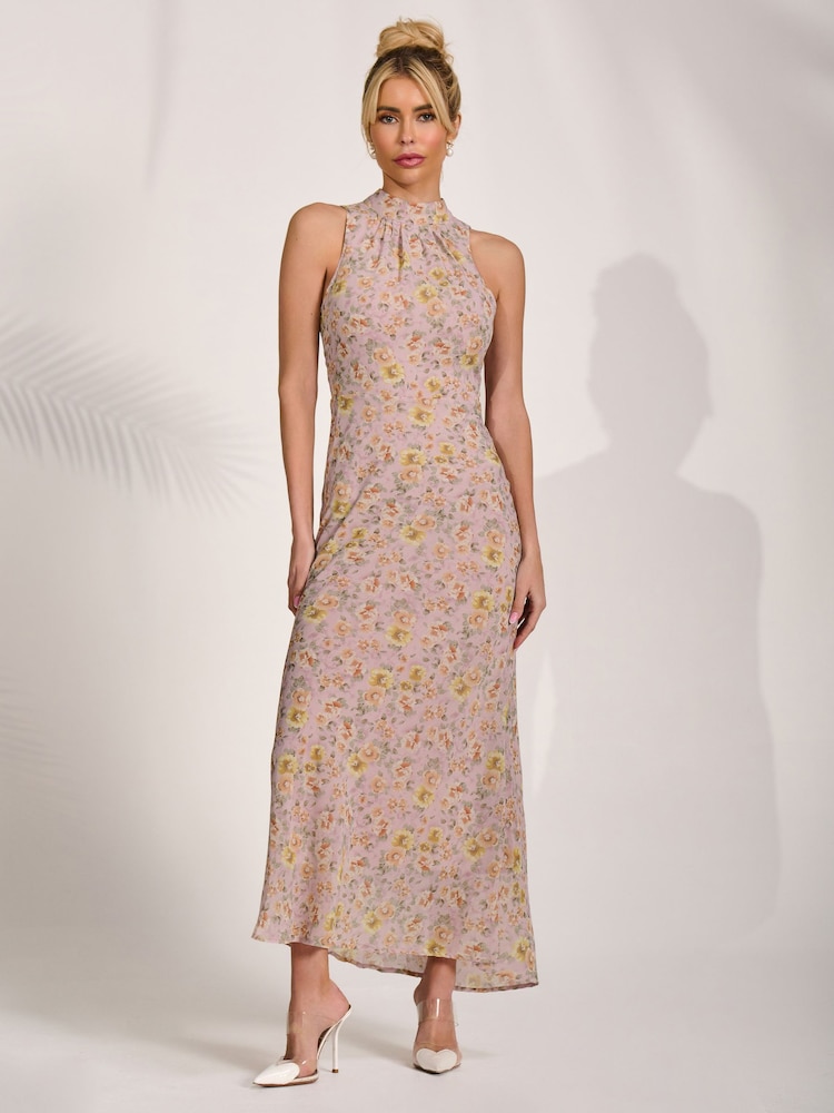 Jolie Moi Pink Chiffon Halter Neck Midaxi Dress - Image 1 of 6