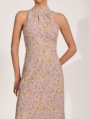 Jolie Moi Pink Chiffon Halter Neck Midaxi Dress - Image 3 of 6