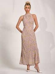 Jolie Moi Pink Chiffon Halter Neck Midaxi Dress - Image 4 of 6