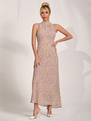 Jolie Moi Pink Chiffon Halter Neck Midaxi Dress - Image 5 of 6