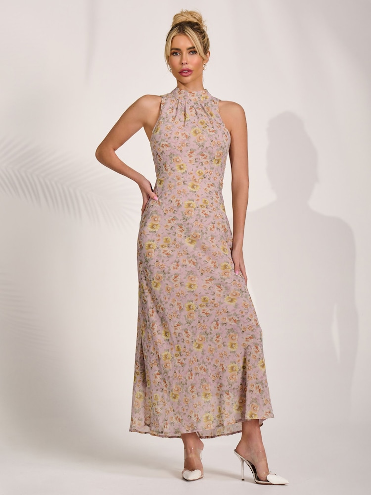 Jolie Moi Pink Chiffon Halter Neck Midaxi Dress - Image 6 of 6