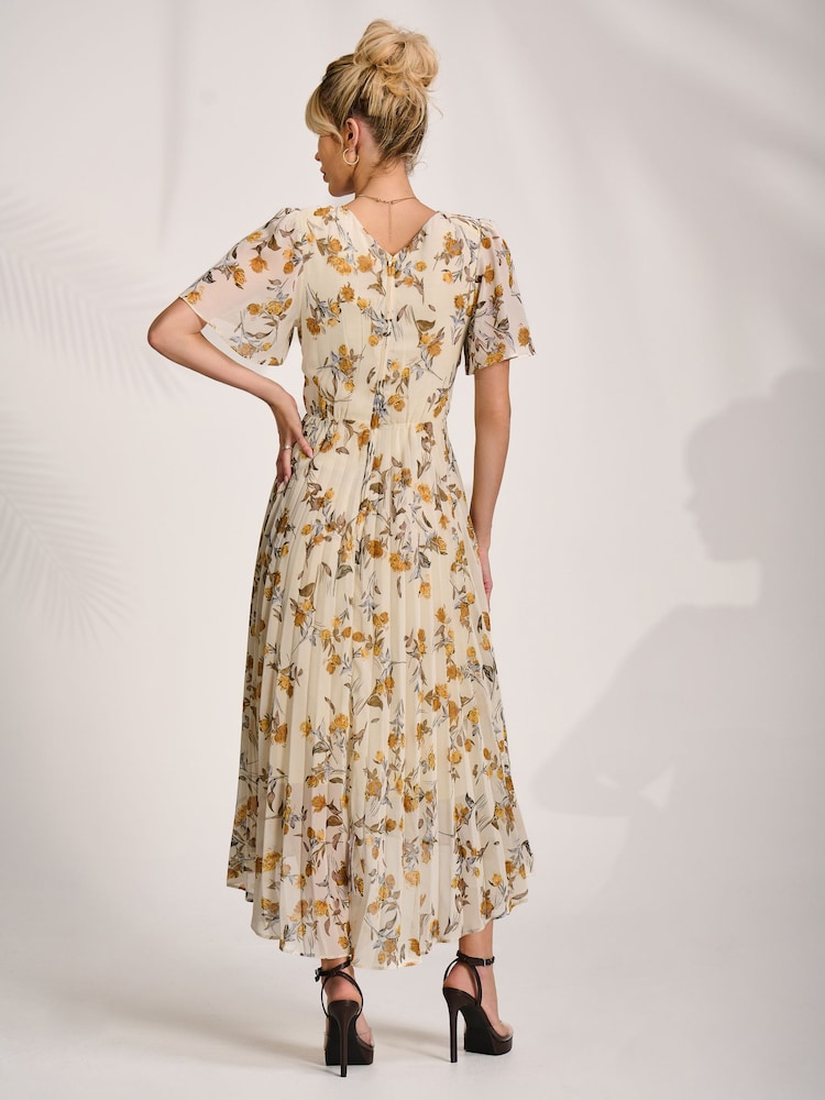 Jolie Moi Orange Printed Chiffon Pleated Maxi Dress - Image 2 of 6