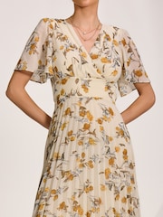 Jolie Moi Orange Printed Chiffon Pleated Maxi Dress - Image 3 of 6