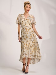 Jolie Moi Orange Printed Chiffon Pleated Maxi Dress - Image 4 of 6