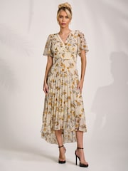 Jolie Moi Orange Printed Chiffon Pleated Maxi Dress - Image 5 of 6