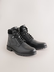 Black Leather Zip-Up Borg Lined Boots - Image 1 of 7
