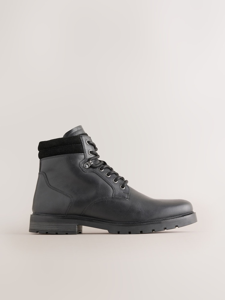 Black Leather Zip-Up Borg Lined Boots - Image 2 of 7